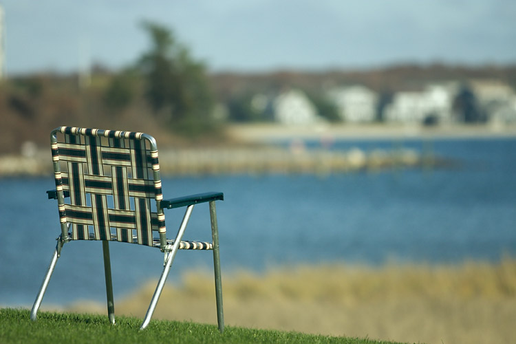 Lawn chair overlooking the water
