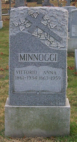 [ Headstone of Vittorio and Anna (Magliocchetti) Minnocci, Calvary Cemetery, Paterson, NJ]