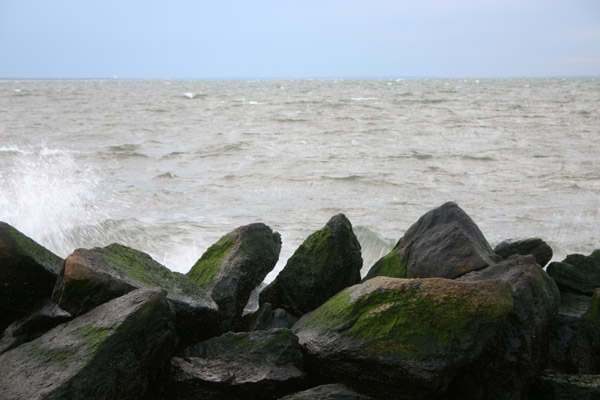 Waves crashing onto the rocks